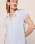 Model Is Wearing Malou Short Pj Set In Ice Blue