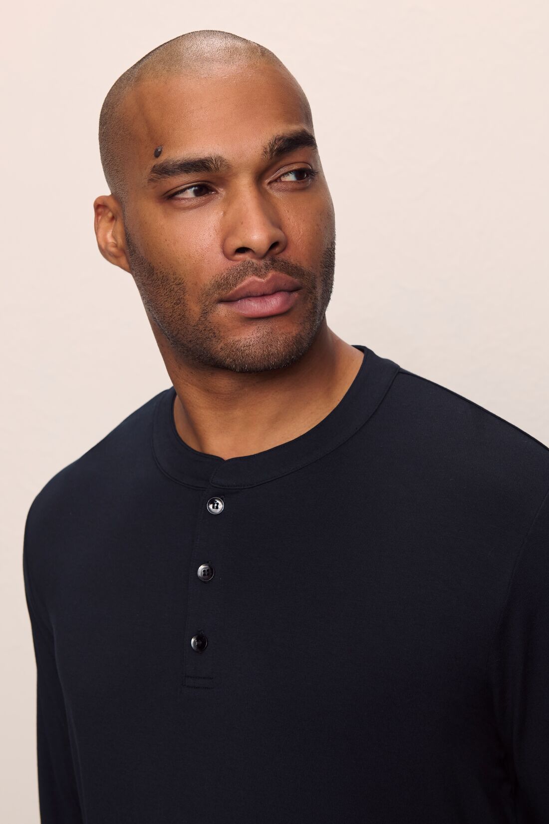 Model is wearing Henry TENCEL™ Modal Long PJ Set in Black