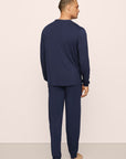 Model Is Wearing Henry Long Pj Set In True Navy