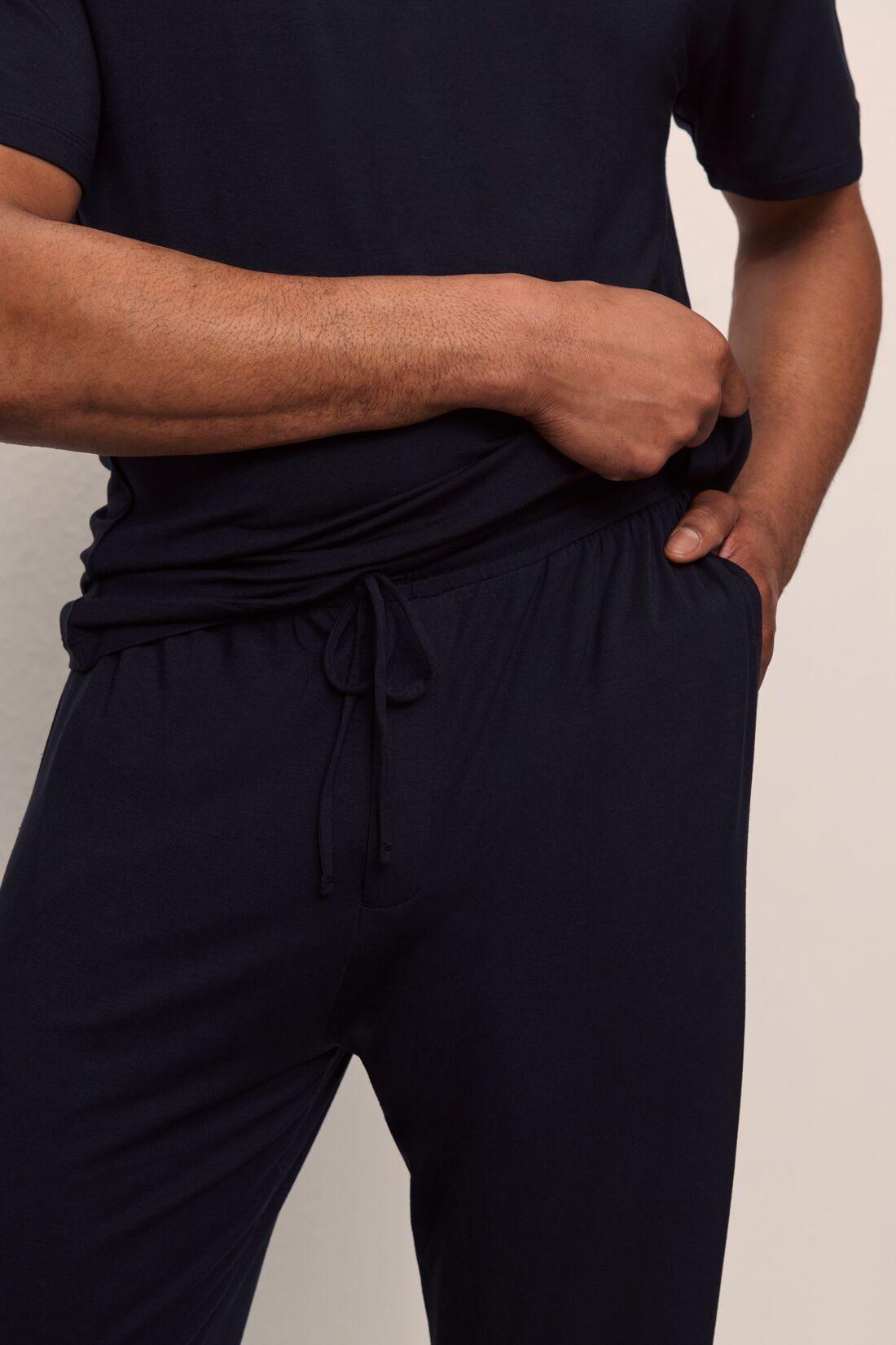 Model is wearing Henry TENCEL™ Modal Long PJ Set in Black