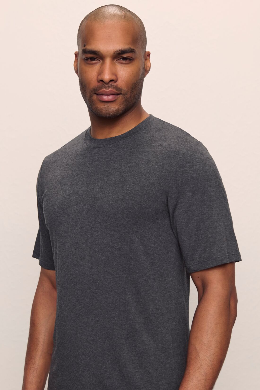 Model is wearing Henry TENCEL™ Modal Short Sleeve & Pant PJ Set in Charcoal Heather