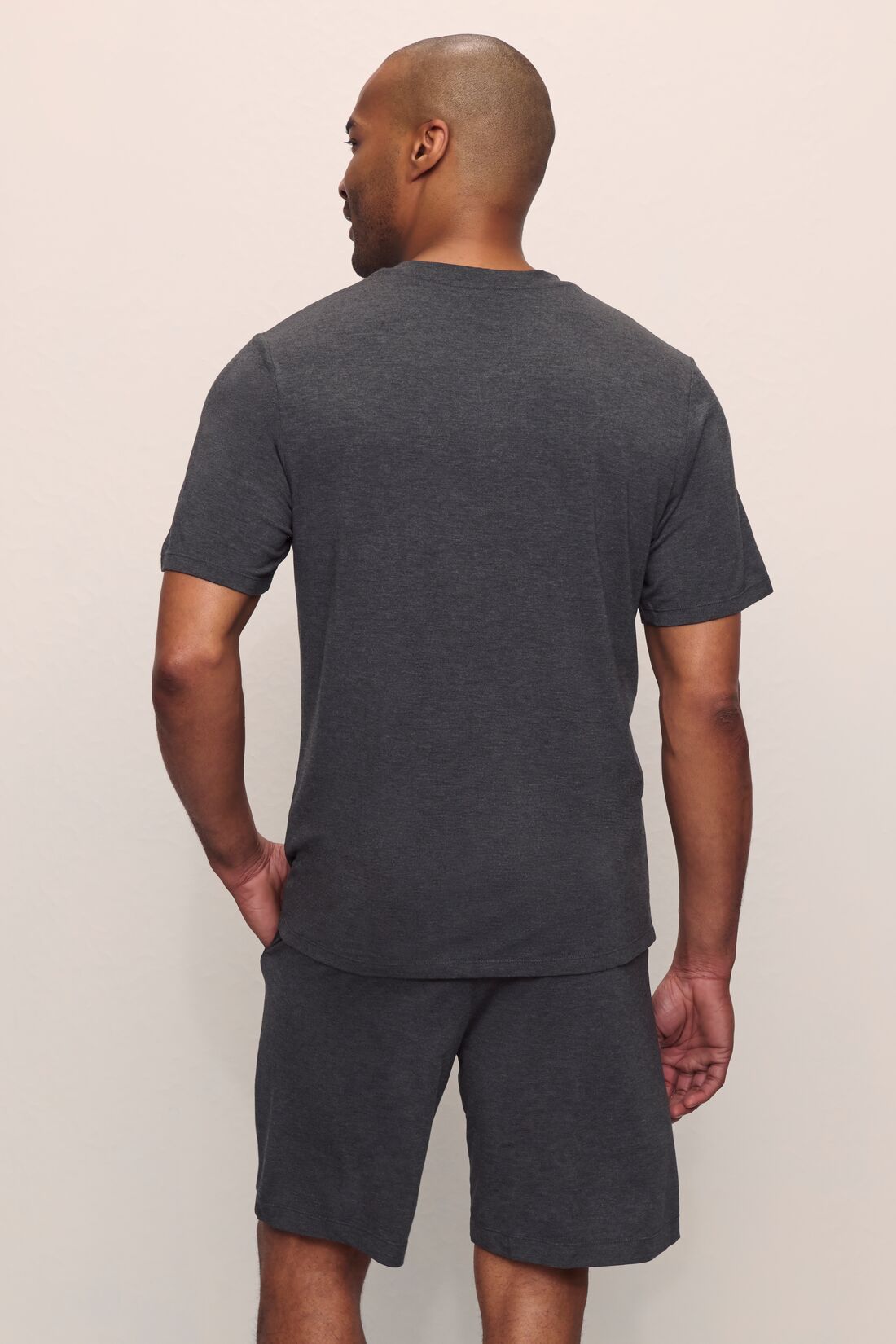 Model is wearing Henry TENCEL™ Modal Short PJ Set in charcoal heather