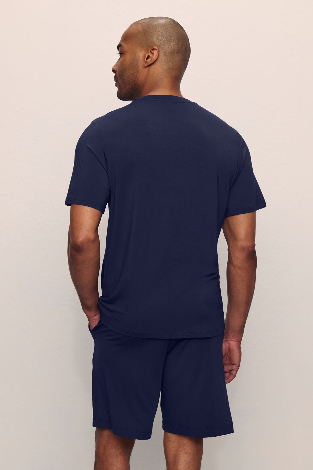 Model is wearing Henry TENCEL™ Modal Short PJ Set in True Navy