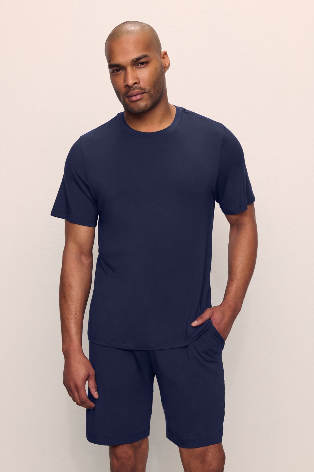Model is wearing Henry TENCEL™ Modal Short PJ Set in True Navy