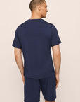 Model Is Wearing Henry Short Pj Set In True Navy