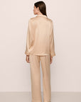 Model Is Wearing Inez Long Pj Set In Rose Cloud/Champagne