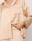 Model Is Wearing Inez Long Pj Set In Rose Cloud/Champagne