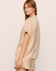 Model Is Wearing Inez Short Pj Set In Rose Cloud/Champagne