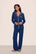 Model is wearing Frida TENCEL™ Modal Long PJ Set in Navy/Ivory