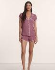 Model is wearing Frida TENCEL™ Modal Shortie Short PJ Set in Fig/Ivory