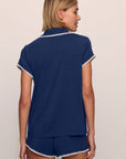 Model is wearing Frida TENCEL™ Modal Shortie Short PJ Set in Navy/Ivory