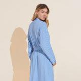 Eberjey Gisele Printed TENCEL™ Modal Long Robe - Nordic Stripes Vista Blue/Ivory