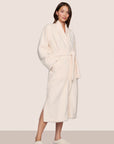 Model is wearing Renew plush Robe in Ivory