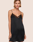 Model is wearing Washable Silk Lace Slip in Black/Black