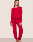 Model is wearing Gisele TENCEL™ Slouchy PJ Set in Holly Red/Ivory