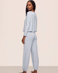 Model is wearing Gisele TENCEL™ Modal Slouchy PJ Set in Ice Blue/Ice Blue