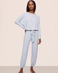 Model is wearing Gisele TENCEL™ Modal Slouchy PJ Set in Ice Blue/Ice Blue