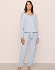 Model Is Wearing Gisele Slouchy Set In Ice Blue/Ice Blue