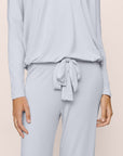 Model Is Wearing Gisele Slouchy Set In Ice Blue/Ice Blue