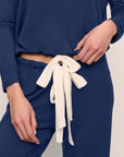 Model is wearing Gisele TENCEL™ Modal Slouchy PJ Set in Navy/Ivory