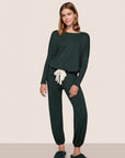 Model is wearing Gisele TENCEL™ Slouchy PJ Set in Pine/Ivory