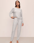 Model wears the Model wears the Cozy Time Jogger in Lt. Heather Grey.