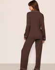 Model is wearing Gisele TENCEL™ Modal Long PJ Set in Chocolate/Ivory