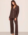 Model is wearing Gisele TENCEL™ Modal Long PJ Set in Chocolate/Ivory
