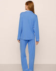 Model is wearing Gisele TENCEL™ Modal Long PJ Set in CornflowerBlue/White