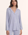 Model is wearing Gisele TENCEL™ Modal Long PJ Set in Lavender Dusk/Ivory