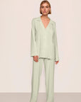 Model is wearing Gisele TENCEL™ Modal Long PJ Set in Mint Cream/Ivory