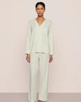 Model is wearing Gisele TENCEL™ Modal Long PJ Set in Seafoam/Ivory
