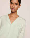 Model is wearing Gisele TENCEL™ Modal Long PJ Set in Seafoam/Ivory