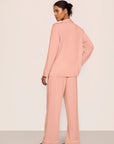Model is wearing Gisele TENCEL™ Modal Long PJ Set in Velvet Pink/Ivory