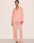 Model is wearing Gisele TENCEL™ Modal Long PJ Set in Velvet Pink/Ivory
