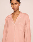 Model is wearing Gisele TENCEL™ Modal Long PJ Set in Velvet Pink/Ivory