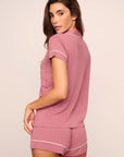 Model is wearing Gisele TENCEL™ Modal Shortie Short PJ Set in Berry Blush/Ivory