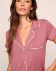 Model is wearing Gisele TENCEL™ Modal Shortie Short PJ Set in Berry Blush/Ivory