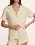 Model is wearing Gisele TENCEL™ Modal Relaxed Short PJ Set in Buttercream/Ivory