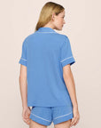 Model is wearing Gisele TENCEL™ Modal Relaxed Short PJ Set in CornflowerBlue/White