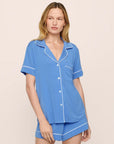 Model is wearing Gisele TENCEL™ Modal Relaxed Short PJ Set in CornflowerBlue/White