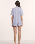 Model is wearing Gisele TENCEL™ Modal Relaxed Short PJ Set in Lavender Dusk/Ivory