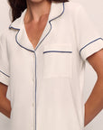 Model wears Gisele TENCEL™ Modal Relaxed Short PJ Set in Pure Ivory/Navy