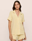 Model is wearing Gisele TENCEL™ Modal Relaxed Short PJ Set in Sunrise/Ivory