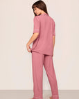 Model is wearing Gisele TENCEL™ Modal Short Sleeve & Pant PJ Set in Berry Blush/Ivory