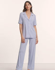 Model is wearing Gisele TENCEL™ Modal Short Sleeve & Pant PJ Set in Lavender Dusk/Ivory