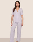 Model is wearing Gisele TENCEL™ Modal Short Sleeve & Pant PJ Set in Thistle/Ivory