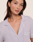 Model is wearing Gisele TENCEL™ Modal Short Sleeve & Pant PJ Set in Thistle/Ivory