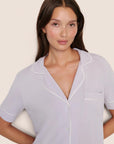 Model is wearing Gisele TENCEL™ Modal Short Sleeve & Pant PJ Set in Thistle/Ivory