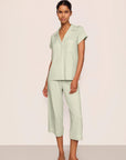 Model is wearing Gisele TENCEL™ Modal Short Sleeve Cropped PJ Set in Mint Cream/Ivory